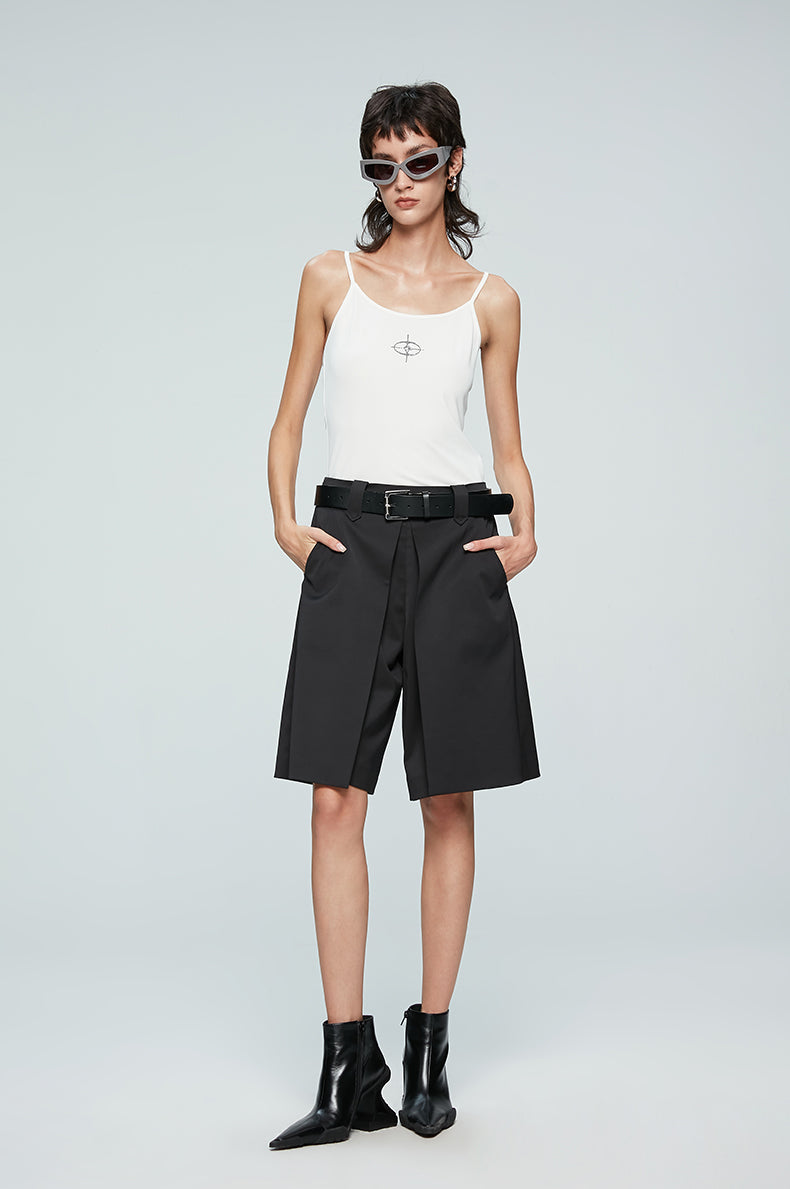 ANNAKIKI Casual Underwear Pleated Twill Simple Medium Pants-ROXIANNA