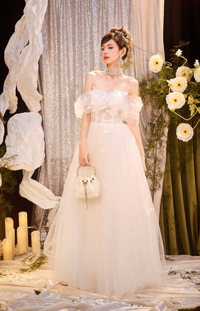 DOLLY Elegant White Off Shoulder Short Sleeve Flower Wedding Dress-SOPHIE  (V)