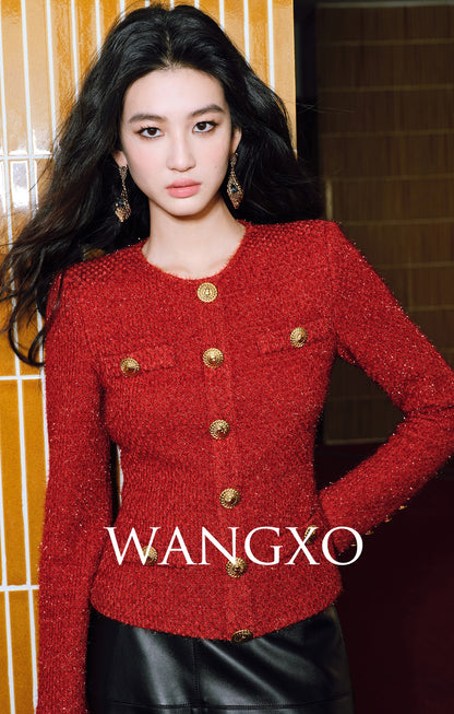 WANGXO |Wool Yarn Weave Waist Cropped Jacket- RAYA.