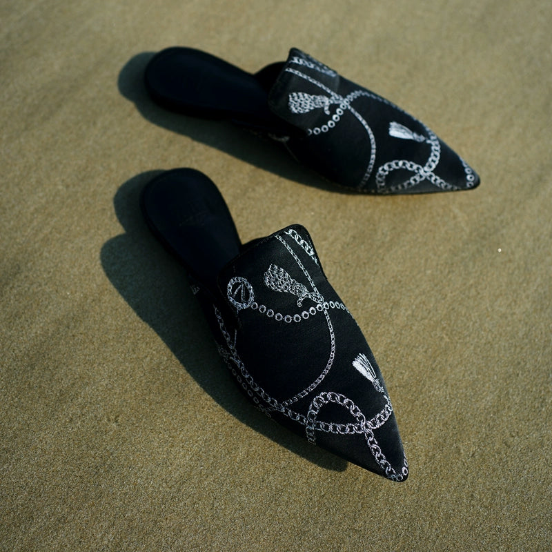 B-FEI French embroidered half-flip flats mules - PENDE.