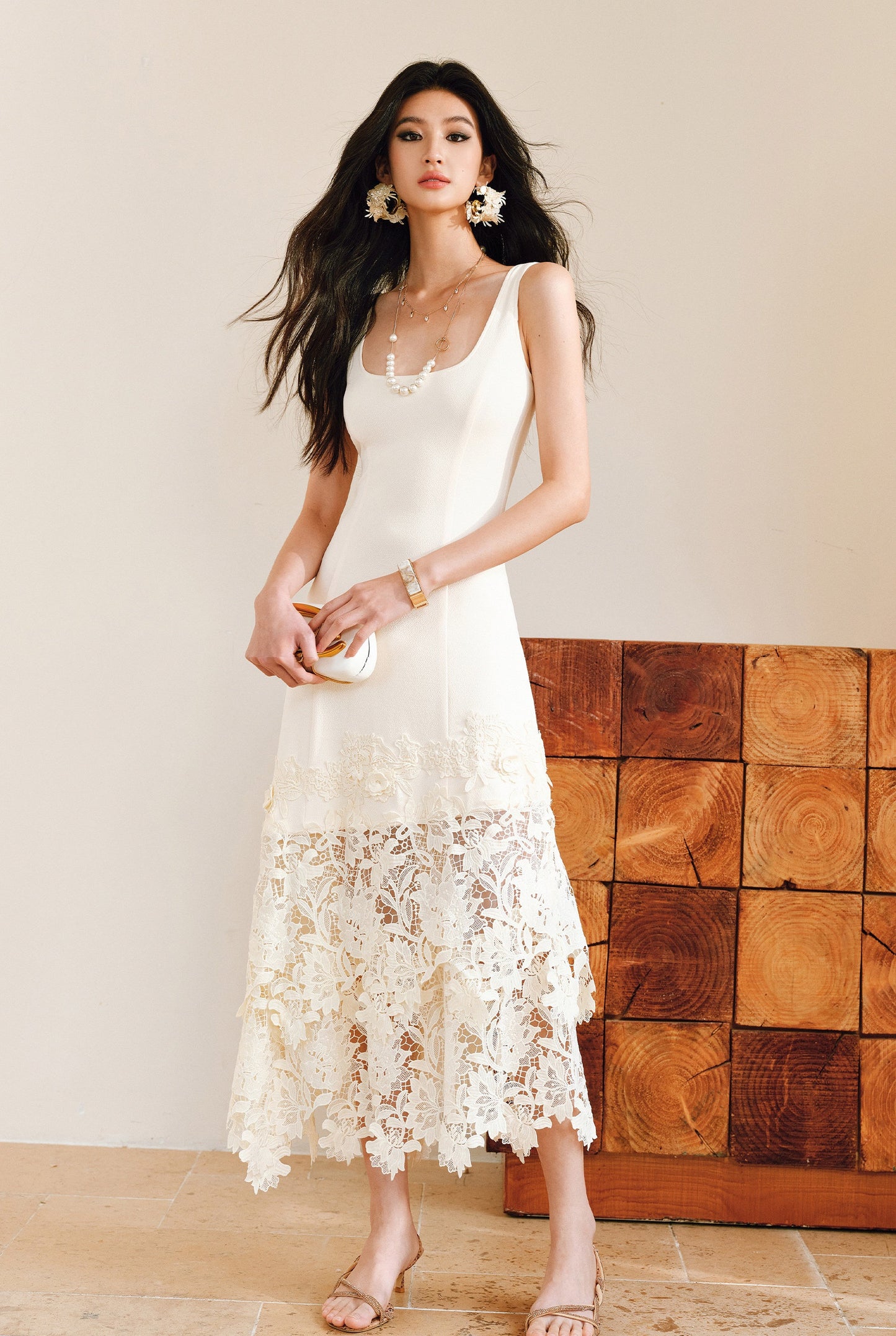 WANGXO High Stretch Knitted Stitching Neckline Slim Fit Three-Dimensional Split Sleeveless Dress - ELISE