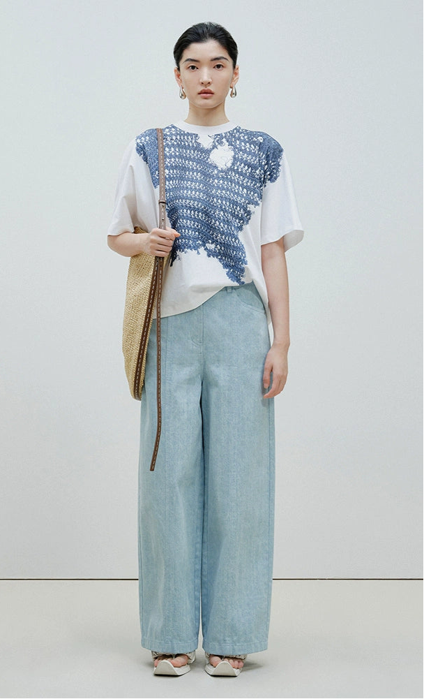ZHUCHONGYUN woven crew neck short-sleeved T-shirt--OKUMURA.