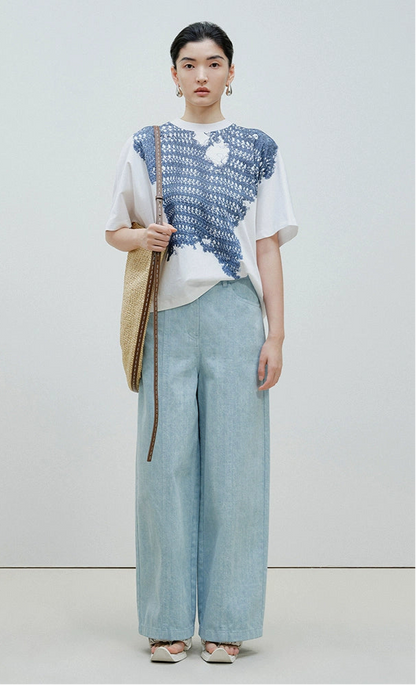 ZHUCHONGYUN woven crew neck short-sleeved T-shirt--OKUMURA.