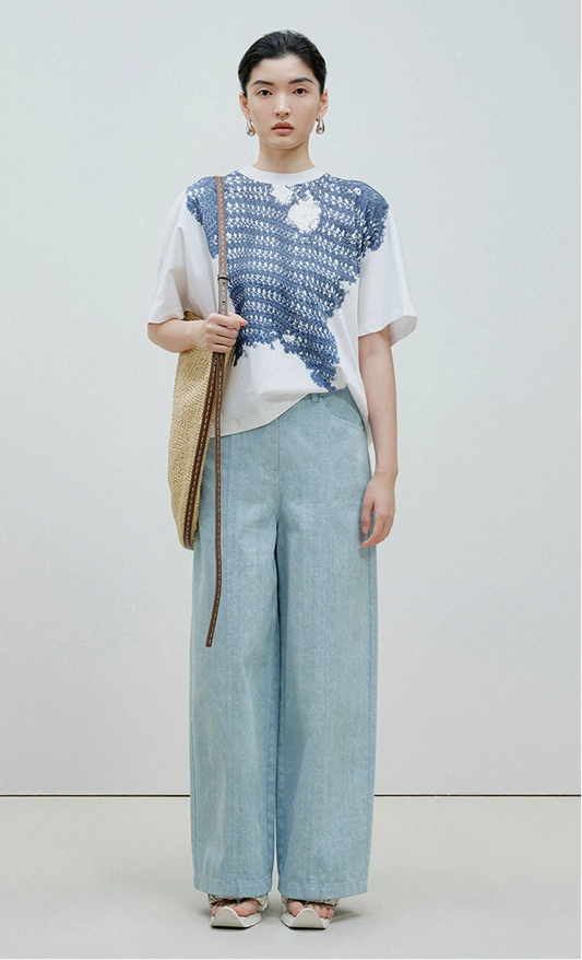 ZHUCHONGYUN woven crew neck short-sleeved T-shirt--OKUMURA.