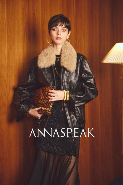 ANNASPEAK ROSSO Red Label Lambskin Detachable Wool Collar Vintage Jacket-XAVIER.