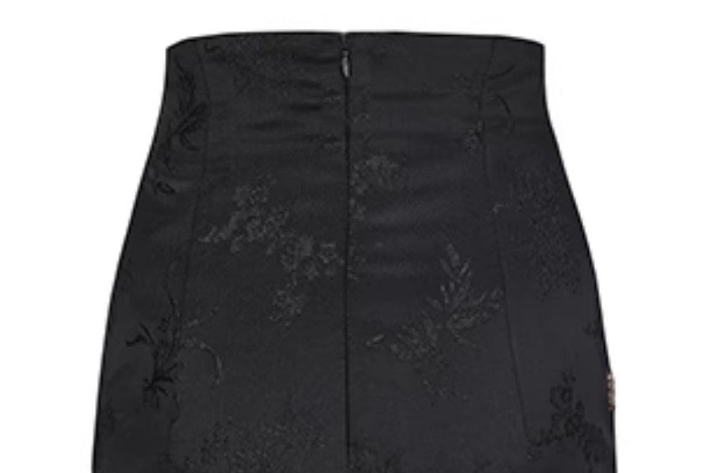 Le Palais Vintage Luxury Black Deep V-Neck Mesh Long Sleeve Top + Long Skirt-LING.