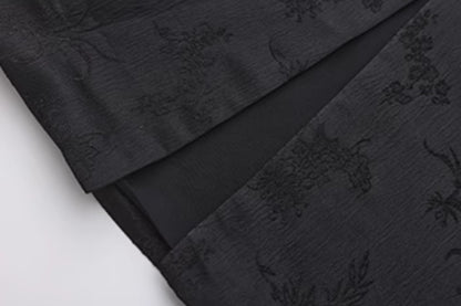 Le Palais Vintage Luxury Black Deep V-Neck Mesh Long Sleeve Top + Long Skirt-LING.