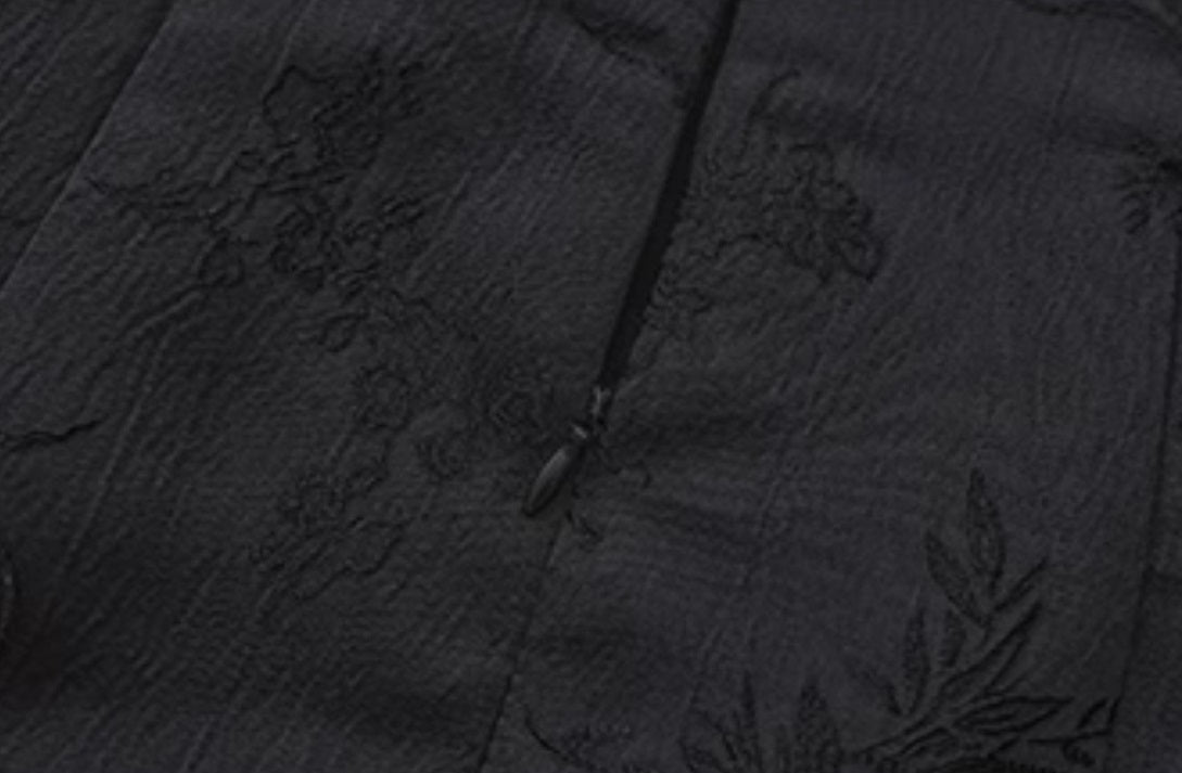 Le Palais Vintage Luxury Black Deep V-Neck Mesh Long Sleeve Top + Long Skirt-LING.