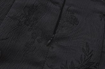 Le Palais Vintage Luxury Black Deep V-Neck Mesh Long Sleeve Top + Long Skirt-LING.