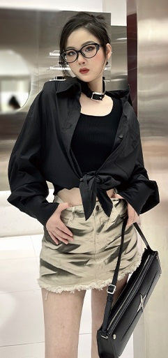 ANNAKIKI White Knotted Casual Shirt Loose Long Sleeve Shirt-PHARELLE