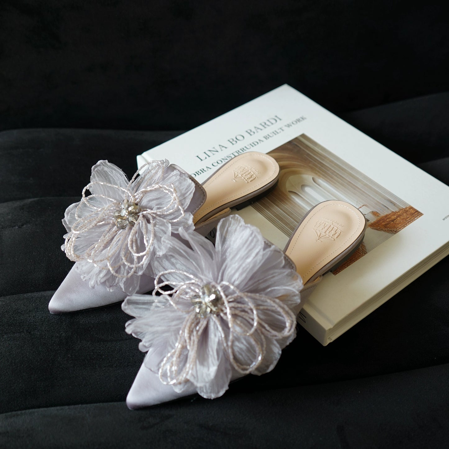 B-FEI flat pearl flower mules-MIYA.