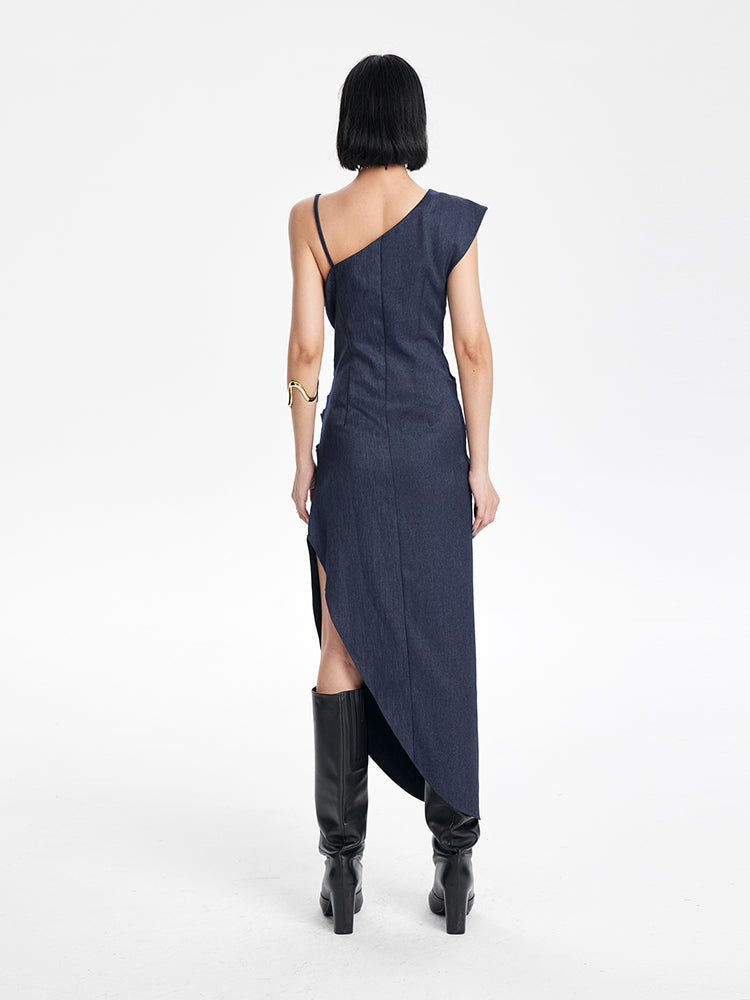 TINY IN irregular slanted shoulder slip slit long dress-GANS