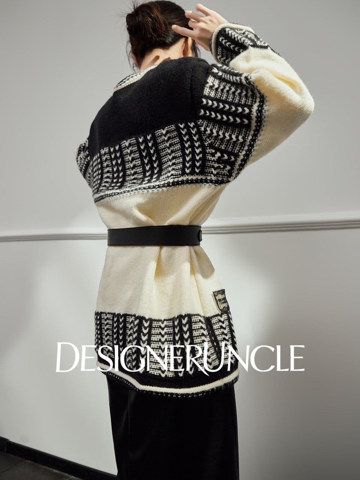 DGU "Ink Domain" black knitted sweater loose slimming retro versatile jacket - Jessie.