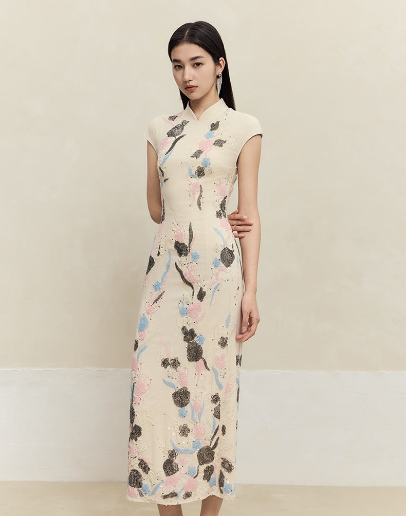 HECO Rose Bead Embroidery Slim Cheongsam Dress Women - STAGE.
