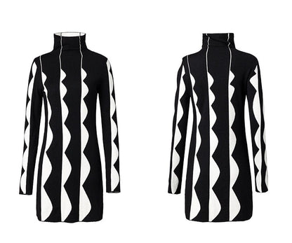 LEDI W MIDI turtkeneck sweater fall winter black white short knit dress - Lugaa