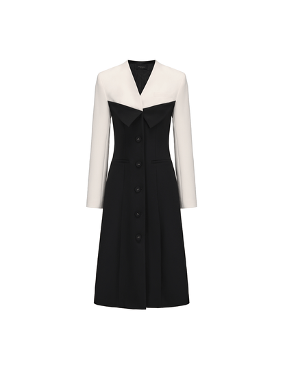ATELIER MISS LU Contrast Color Patchwork Waist Dress Jacket - SHARP.