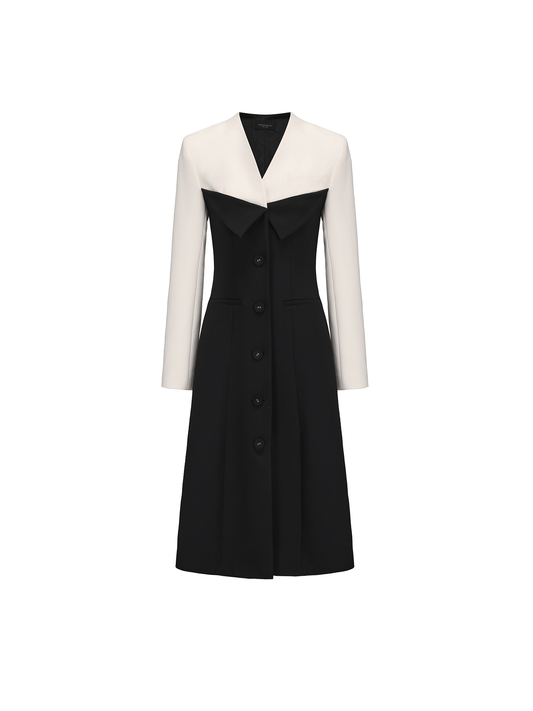 ATELIER MISS LU Contrast Color Patchwork Waist Dress Jacket - SHARP.