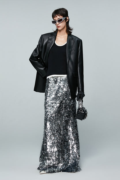 ANNAKIKI silver gray thorn sequin mermaid skirt skirt-CAROLINE