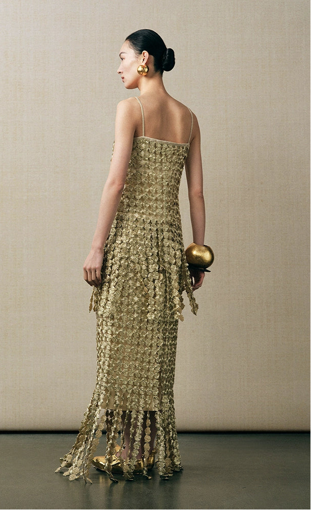 ZHUCHONGYUN gold plate embroidered tassel drape skirt-PICOLLO.