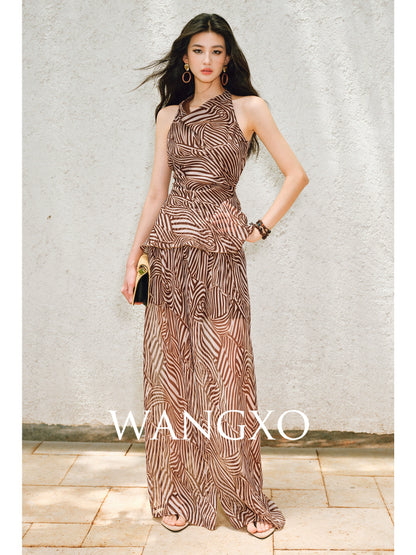WANGXO Shaved Shoulders Waisted Top & Flowing Wide-Leg Pants -MIRA