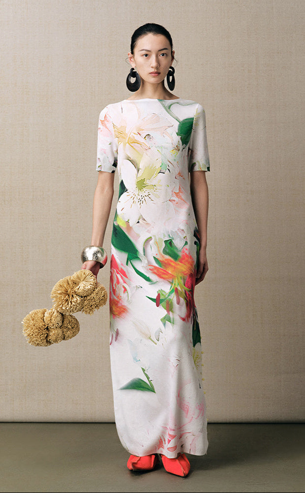 ZHUCHONGYUN round neck irregular floral dress-CABA.