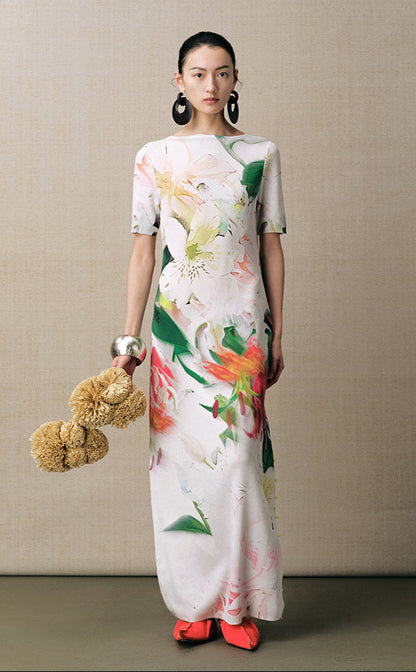 ZHUCHONGYUN round neck irregular floral dress-CABA.