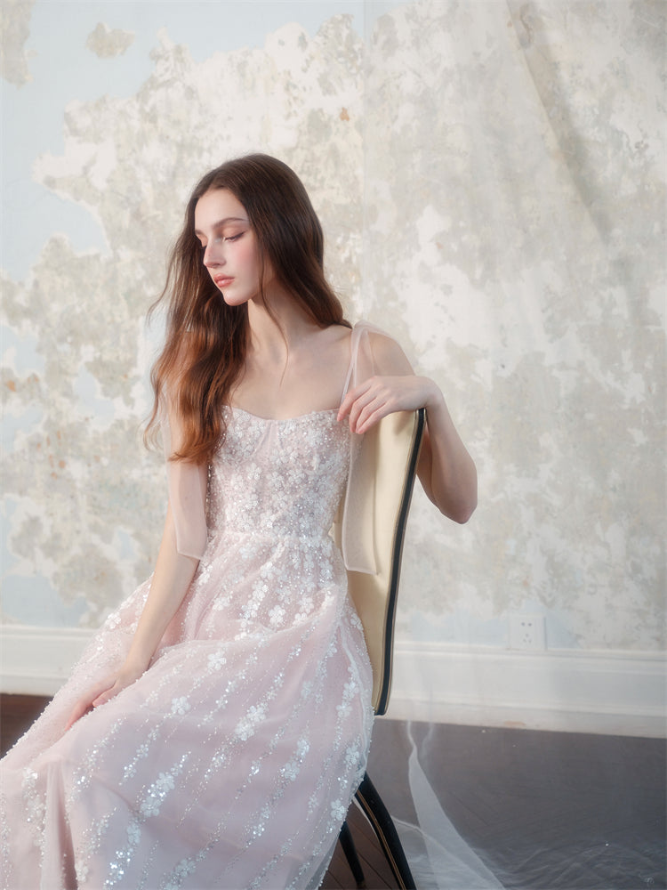 Wardrobes by Chen Luxury Pastel Pink beaded Sleeveless tulle bridal Dress-Khris