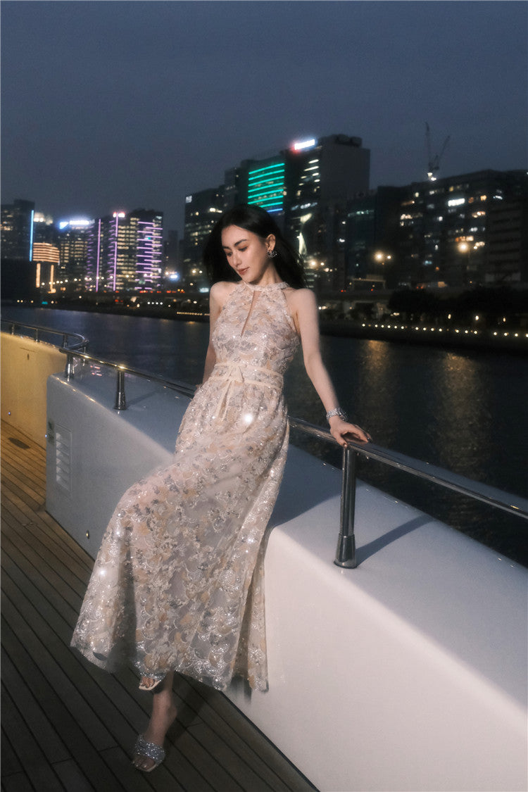 Wardrobes by Chen Gold  Couture with Floral Embroidery Sequin Banquet Dress-Onome