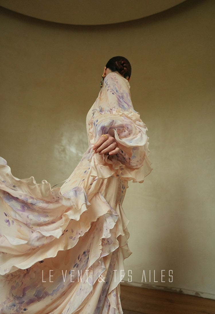 LE VENT&TES AILES floral print silk resort summer vacation maxi dress-GWEN