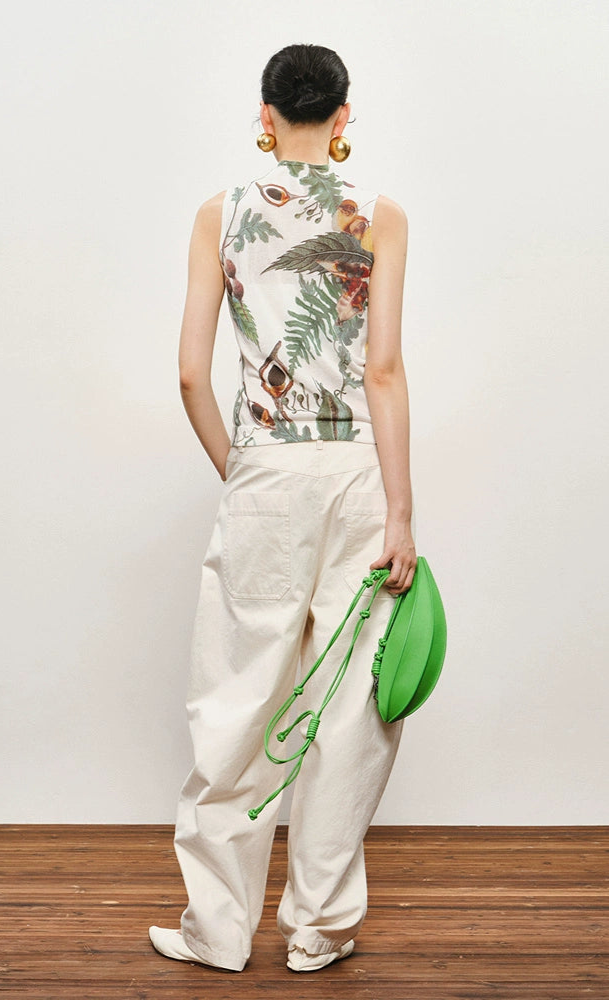 ZHUCHONGYUN  White Cotton Slacks Pockets Cocoon Pants-MIUNA.
