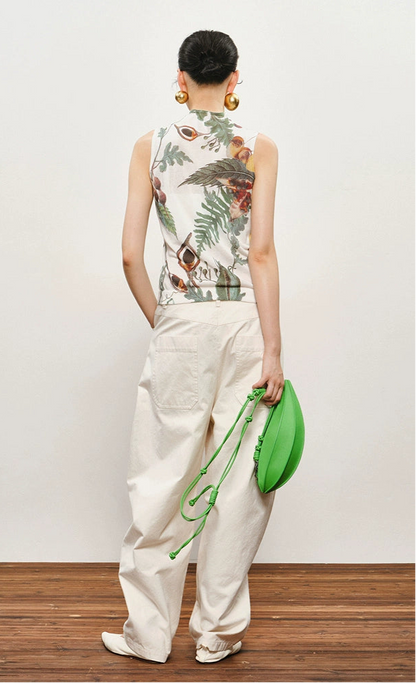 ZHUCHONGYUN  White Cotton Slacks Pockets Cocoon Pants-MIUNA.