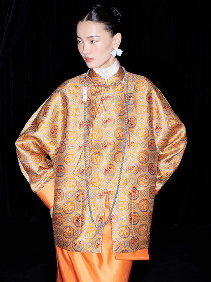 M essential Mackay designer halo stand-up collar jacket orange skirt suit  - Guaida.