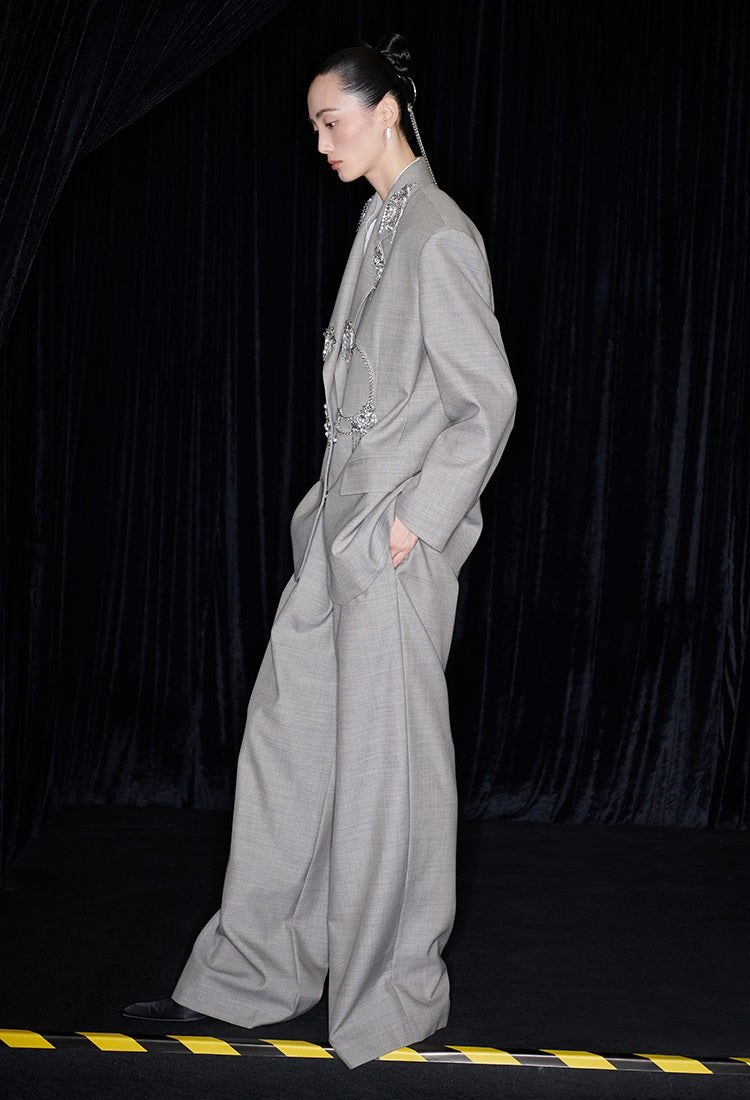 M essential Mackay designer skinny wool orchid crystal lamp tassel bead suit - TONY.