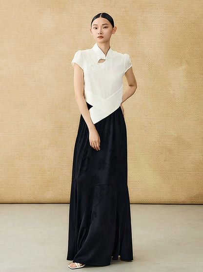 HECO Chinese acetate stand-up collar hollow buckle T-shirt - QUES.