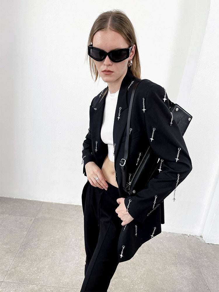 ANNAKIKI Metal Four-pointed Star Pendant Suit Jacket Women-YAGAMI