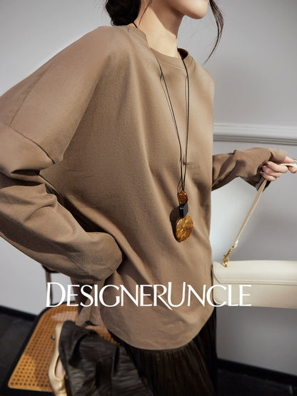 DGU |Hazelnut New Loose Crew Neck Niche Design Basic Versatile Simple Top - GREAT.