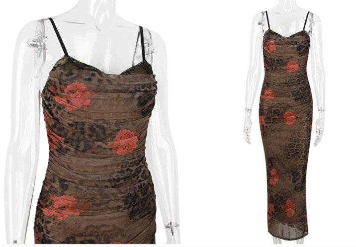 DOLLY High End Retro Printed Lace Stitch Pleated Slim Fit Sexy Party Dress-ELECTRA