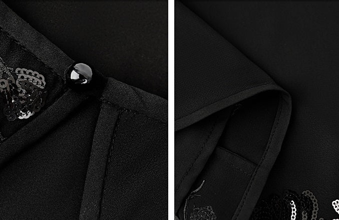 HECO Chinese Style Water Drop Neck Shoulder Embroidered Dress - SWEAT.