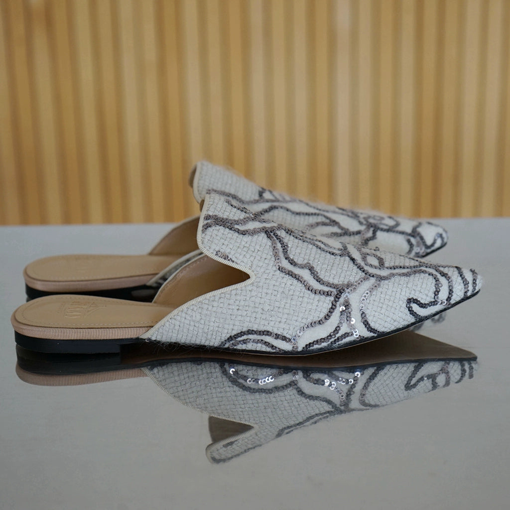 B-FEI glitter flat French women's mules-BRIN.