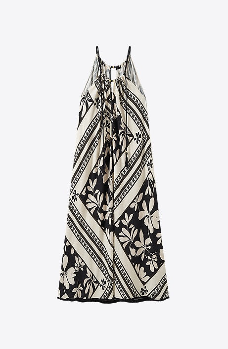 COMME MOI Lu Yan designer's black and white printed shirred dress - OAKLEY.