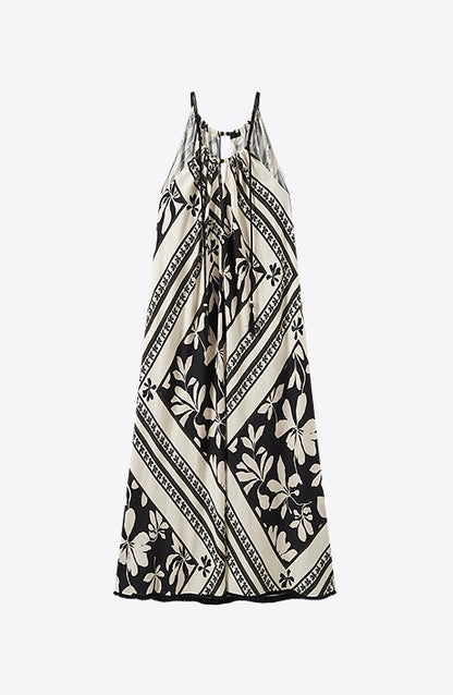 COMME MOI Lu Yan designer's black and white printed shirred dress - OAKLEY.
