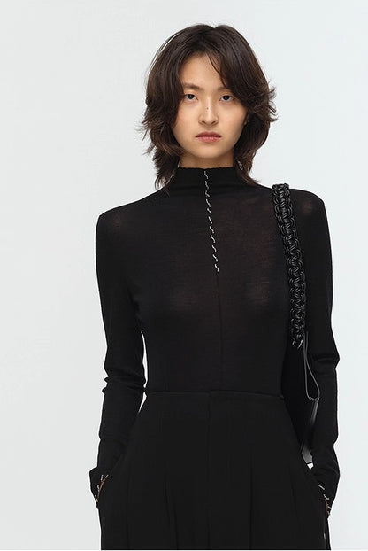 COMME MOI Lu Yan designer's new studded bead long-sleeved wool knitted sweater- REX.