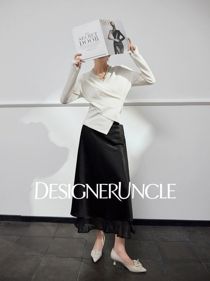 DGU "Yelan" high-waisted black mid-length skirt - HUNTIX.