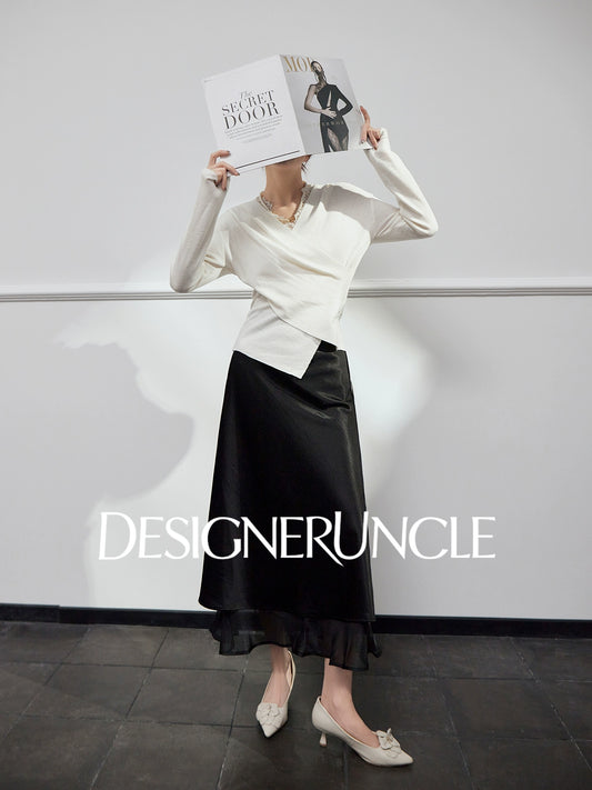 DGU "Yelan" high-waisted black mid-length skirt - HUNTIX.