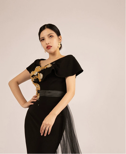 BAISHA New evening banquet host niche high-end temperament slim dress- TAKE.