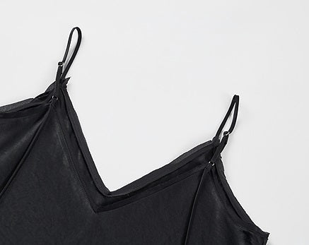 COMME MOI Lv Yan Designer Summer Women's Patchwork Satin V-Neck Sling - LEINANI.