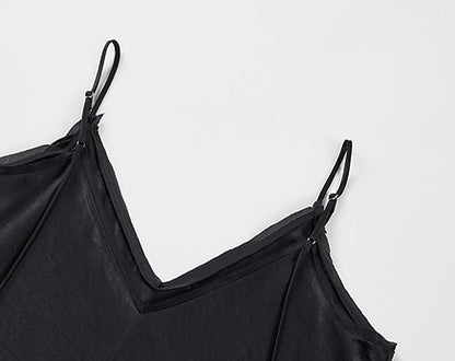 COMME MOI Lv Yan Designer Summer Women's Patchwork Satin V-Neck Sling - LEINANI.