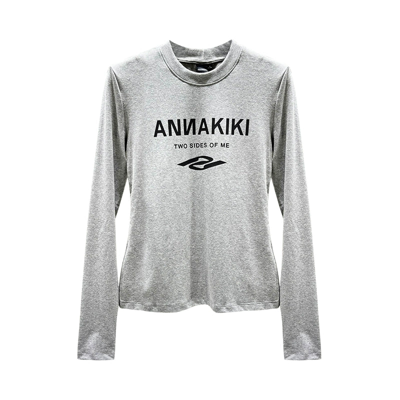 ANNAKIKI Autumn Niche Combination Logo Print Long Sleeve T-Shirt-DAICHI