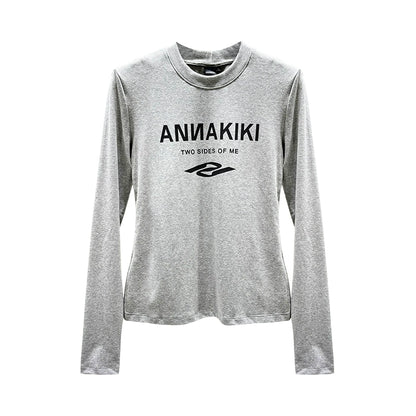 ANNAKIKI Autumn Niche Combination Logo Print Long Sleeve T-Shirt-DAICHI