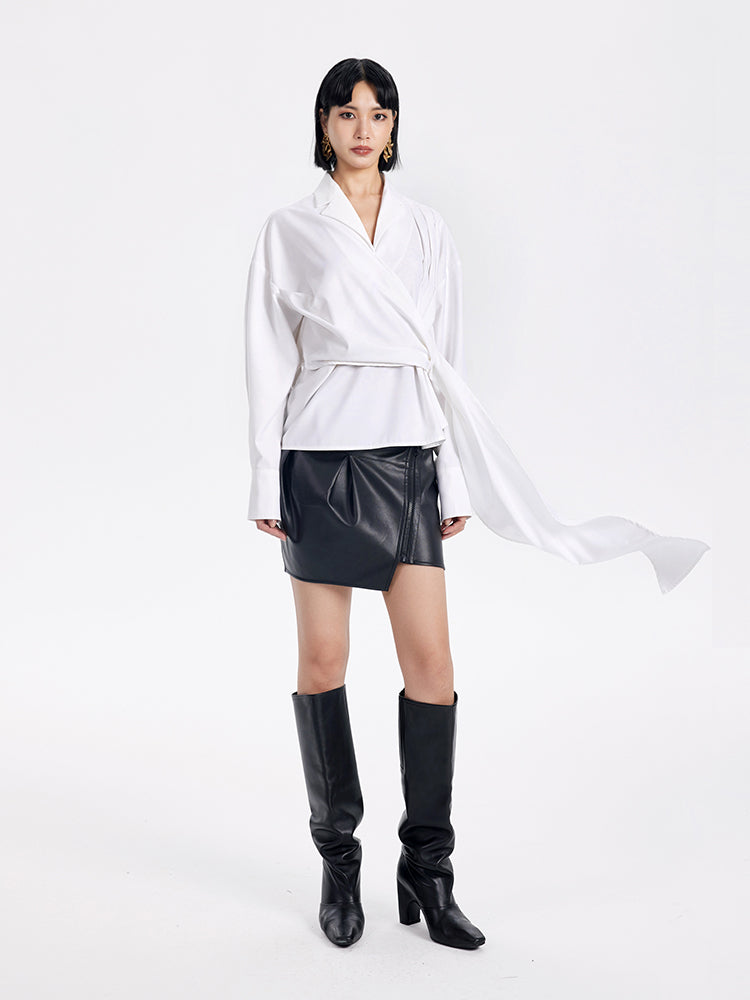TINY IN pu black leather short skirt - MAI